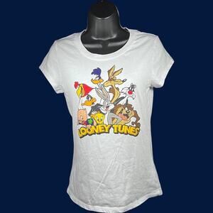 Looney Tunes L Y2K Graphic Tee White Cartoon Classic Short Sleeve 90s Revival